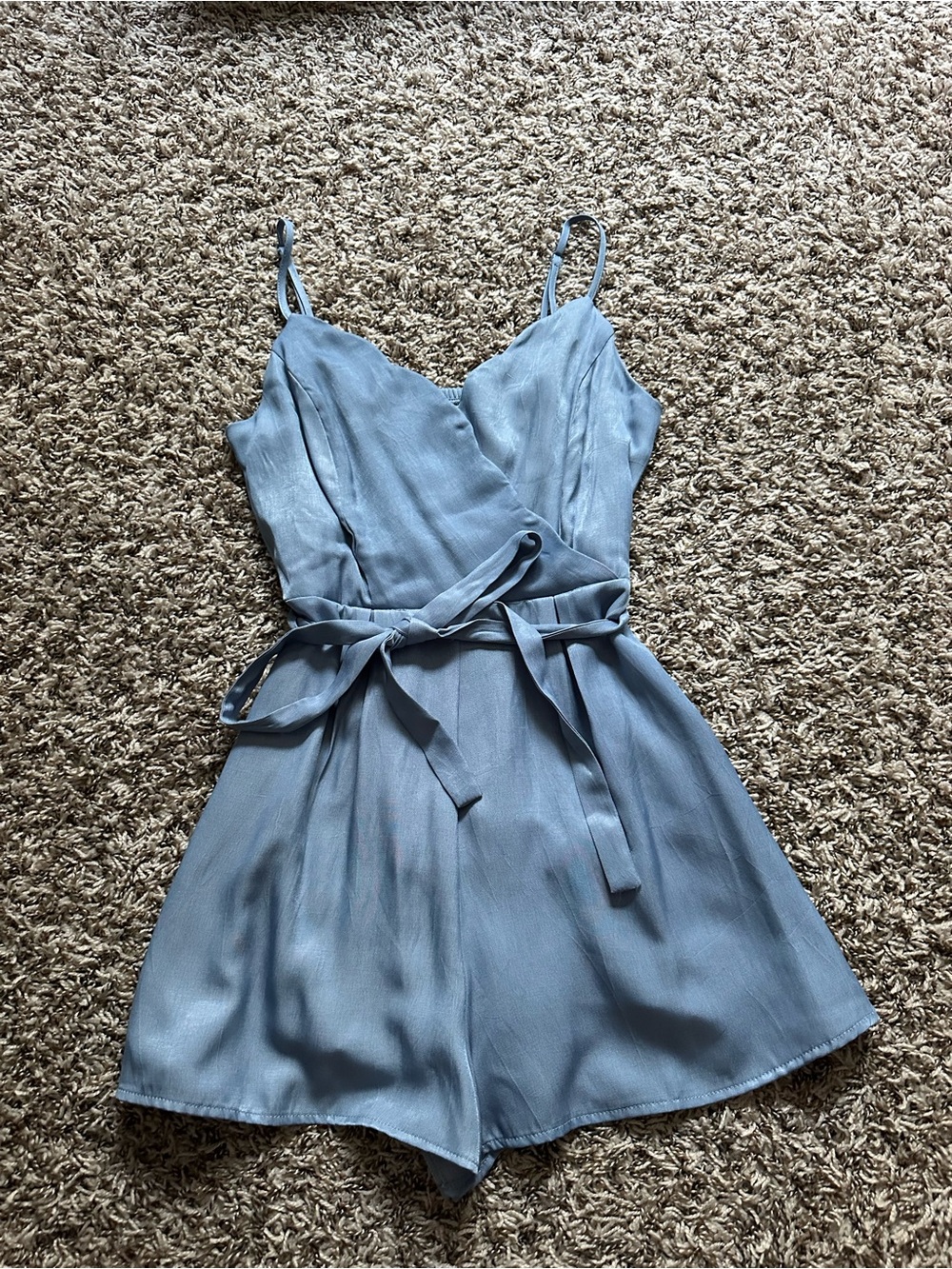 miami Powder Blue Wrap Romper with Waist Tie